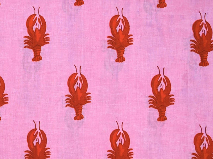 Pure cotton sewing fabric by the yard with pink lobster print