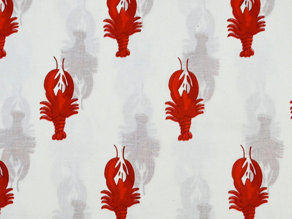 Cotton fabric by the yard for sewing clothes with red lobster print