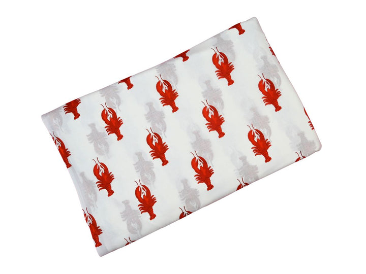 Printed cotton fabric with repeating lobster pattern and ghost repeat