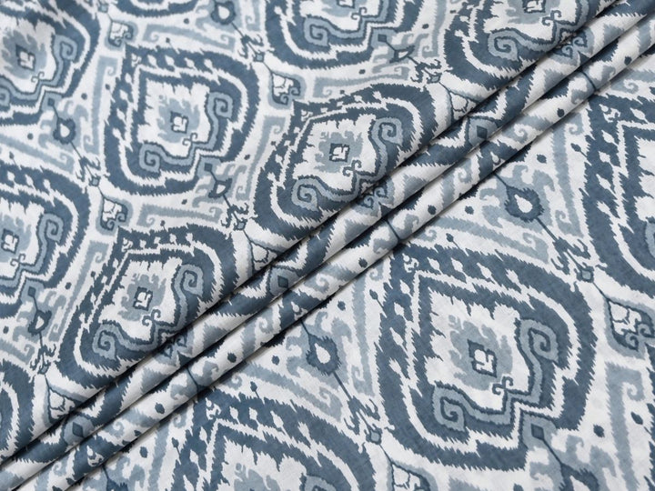 Ikat Print Fabric Cut to Order | Blue Grey Diamond Cotton Print | Indolibas
