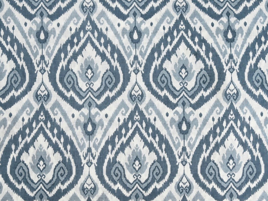 Ikat print fabric cut to order with blue and grey diamond pattern