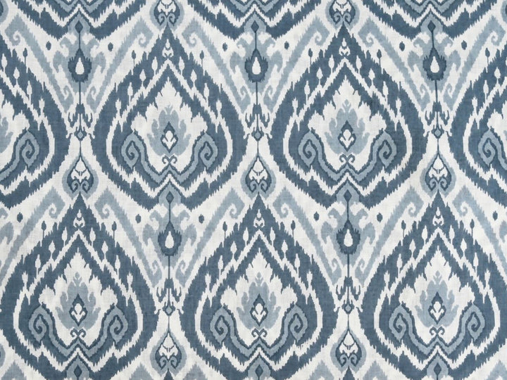Ikat print fabric cut to order with blue and grey diamond pattern