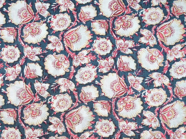 Lightweight cotton fabric by the yard with grey floral block print