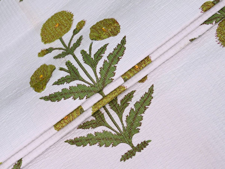 Quilted Fat Quarter Bundle | Green Floral Block Print Cotton | Indolibas