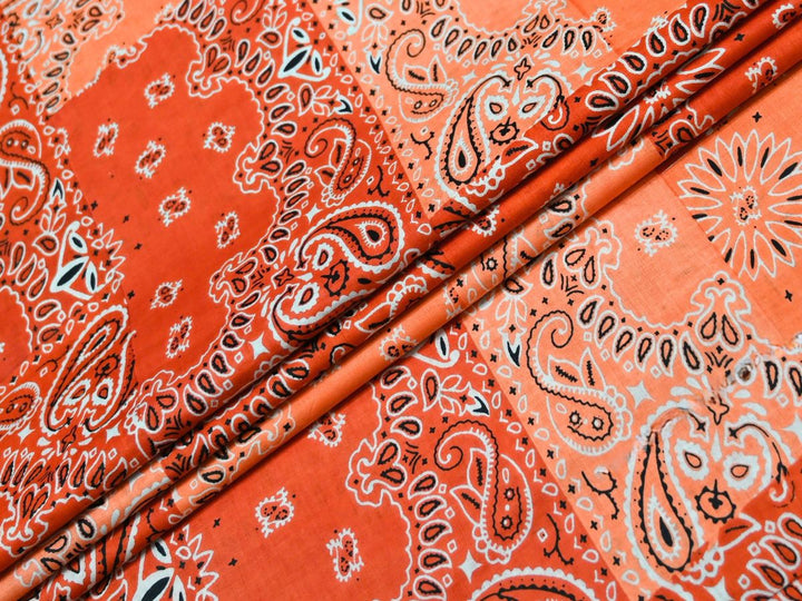 Orange Bandana Print Fabric by the Yard | Patchwork Cotton Print | Indolibas