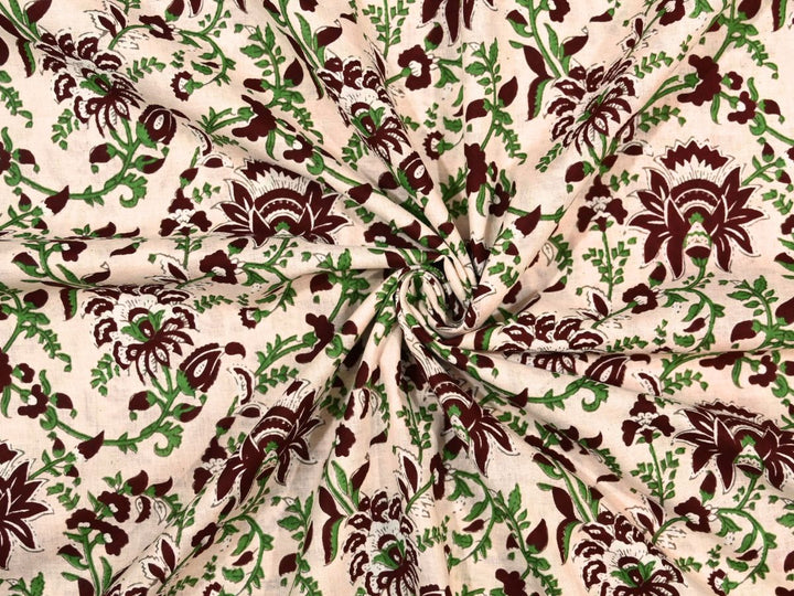 Block print upholstery fabric by the yard with cream and maroon floral design