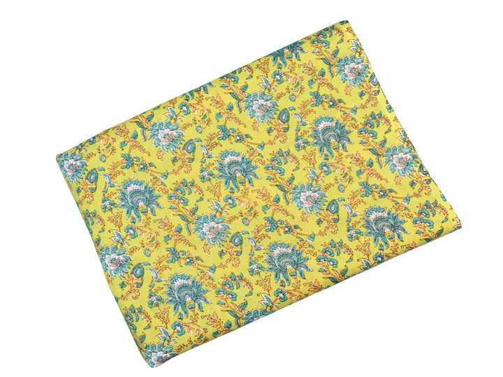 Indian woodblock print fabric with peach vines and paisley accents