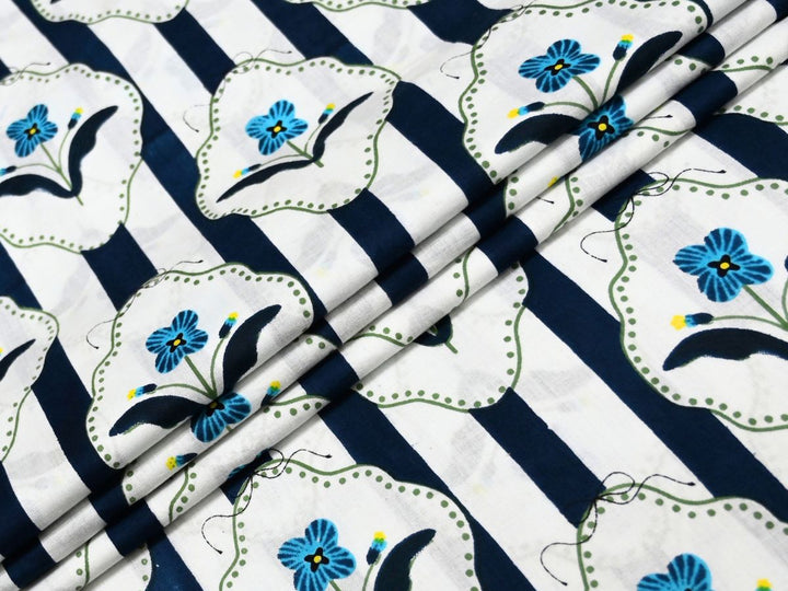Navy Blue Cotton Fabric by the Yard | Quilting Cotton Print | Indolibas