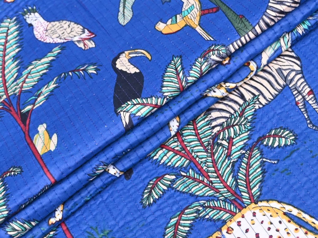 Blue Jungle Quilted Fabric by the Yard | Kids Jacket Cotton | Indolibas