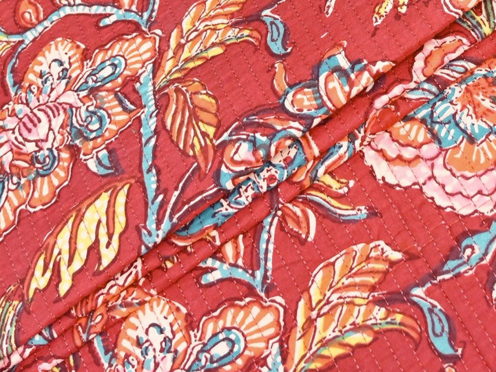 Deep Orange Quilted Fabric by the Yard | Reversible Cushion Cotton | Indolibas