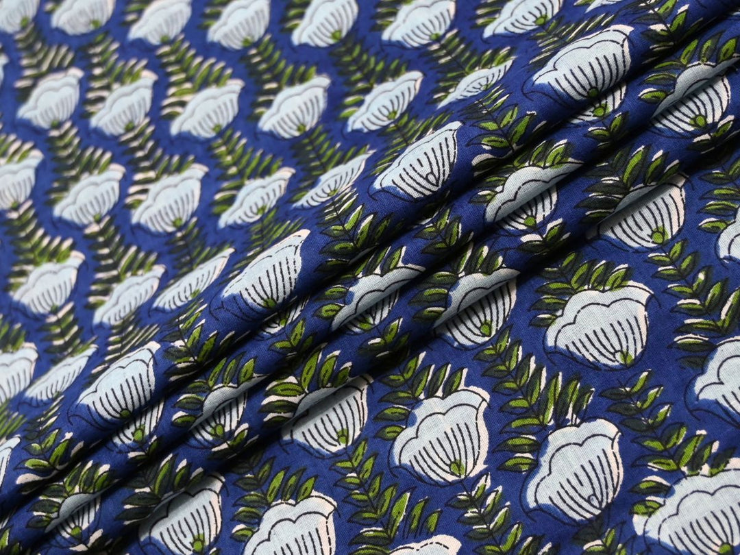 Cobalt Blue Cotton Fabric by the Yard | Curtain Cotton Print | Indolibas
