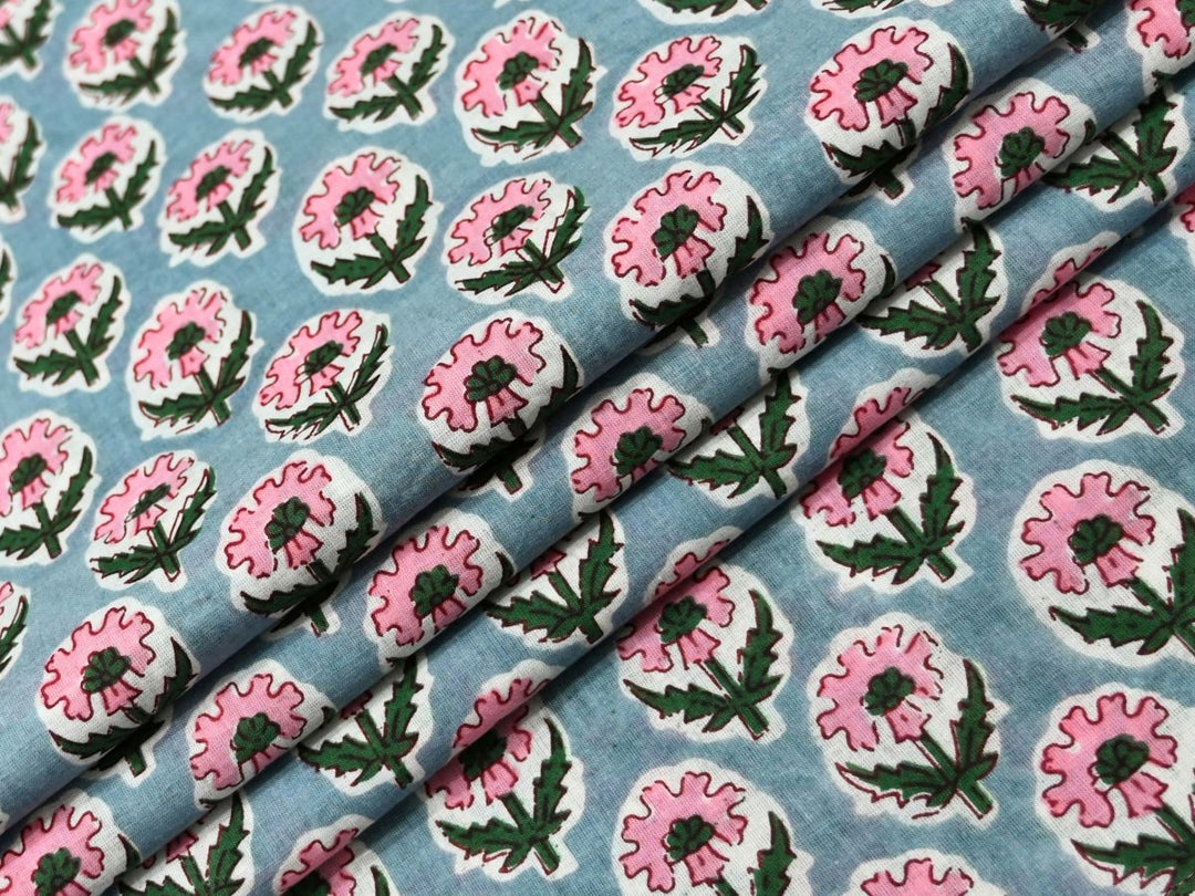 Grey Floral Fabric by the Yard | Indian Block Print for Women&