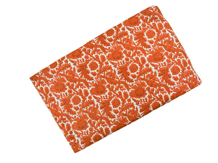Large-scale damask block print fabric with foliage and bird motifs