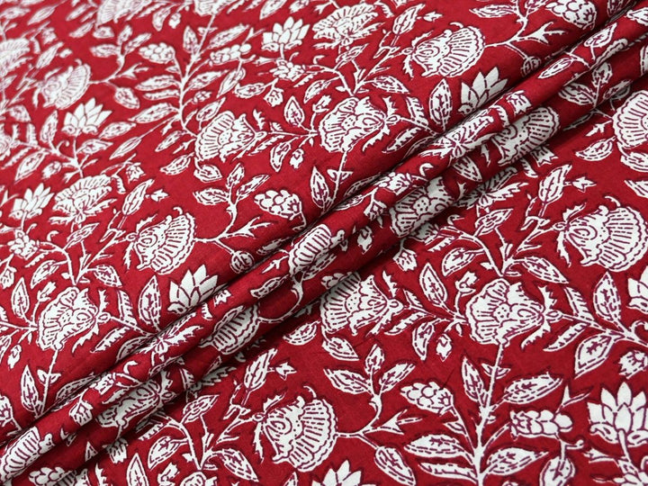 Red and White Fabric by the Yard | Indian Block Print for Festive Crafts | Indolibas