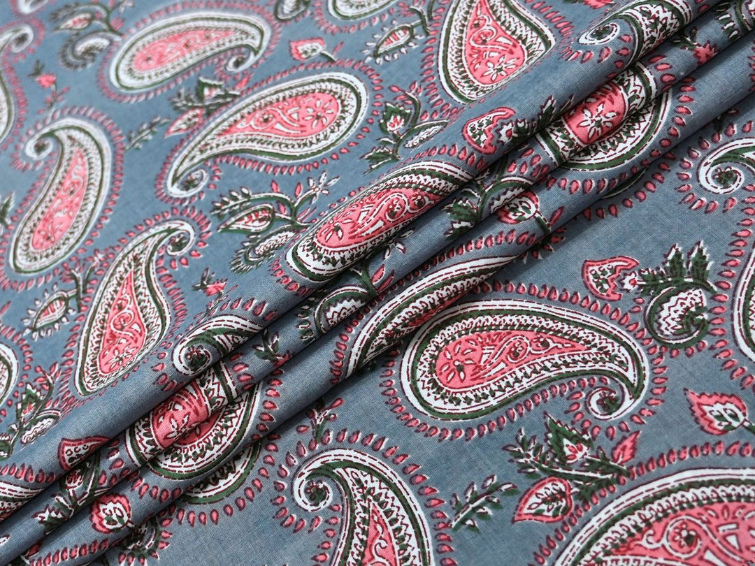 Pink Paisley Fabric by the Metre | Indian Block Print for Home Décor | Indolibas