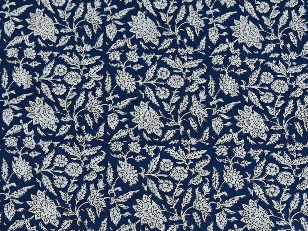 Indigo Floral Print Cotton Fabric by the Yard | Indian Textile