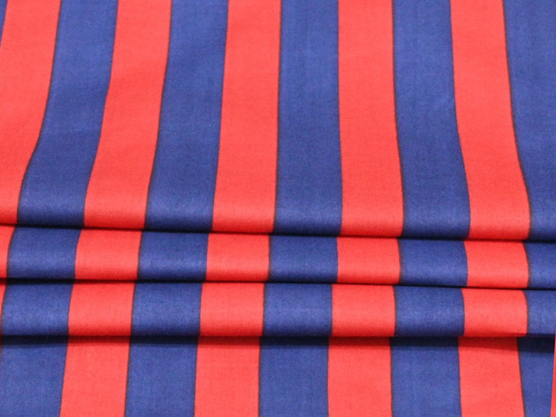 Red Blue Stripe Cotton Fabric by the Yard – Indian Textile for Sewing, Dresses & Home Decor