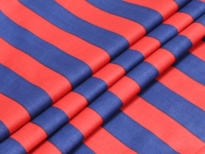 Red Blue Stripe Indian Cotton Fabric by the Yard – Textile for Dresses & Decor