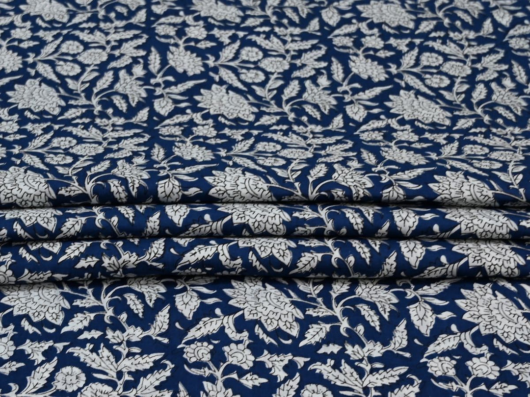 floral indigo cotton fabric for quilting - decorative indigo floral fabric