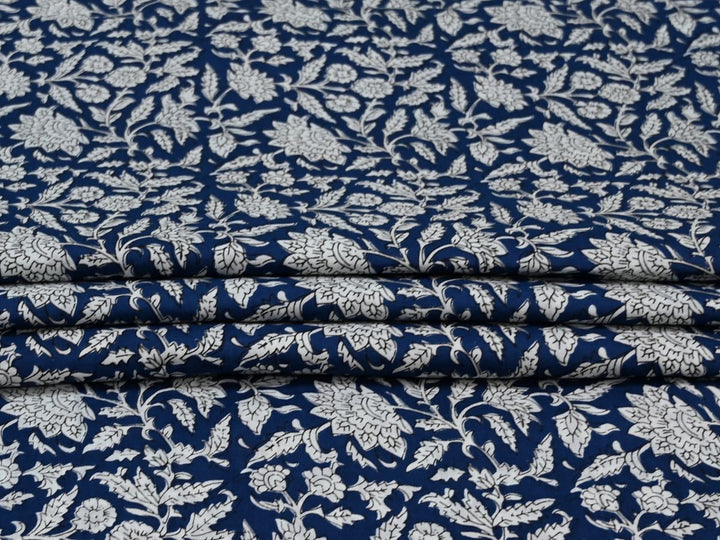 floral indigo cotton fabric for quilting - decorative indigo floral fabric