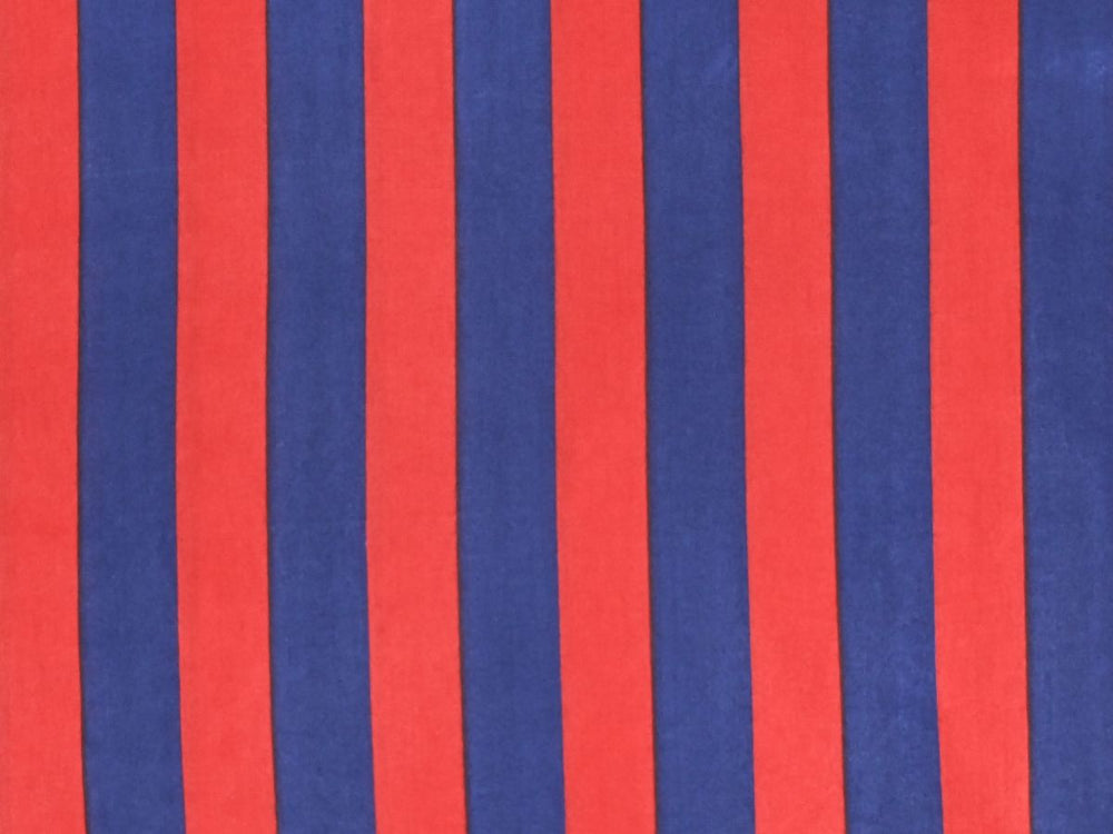 Red Blue Stripe Cotton Fabric by the Yard | Indian Textile