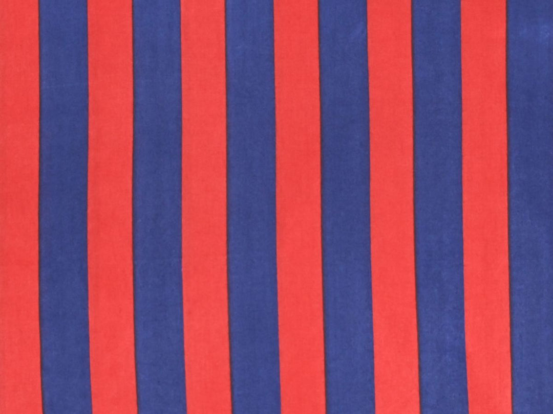 Red Blue Stripe Cotton Fabric by the Yard | Indian Textile