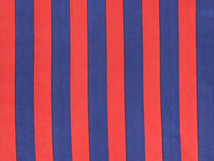 Red Blue Stripe Cotton Fabric by the Yard | Indian Textile