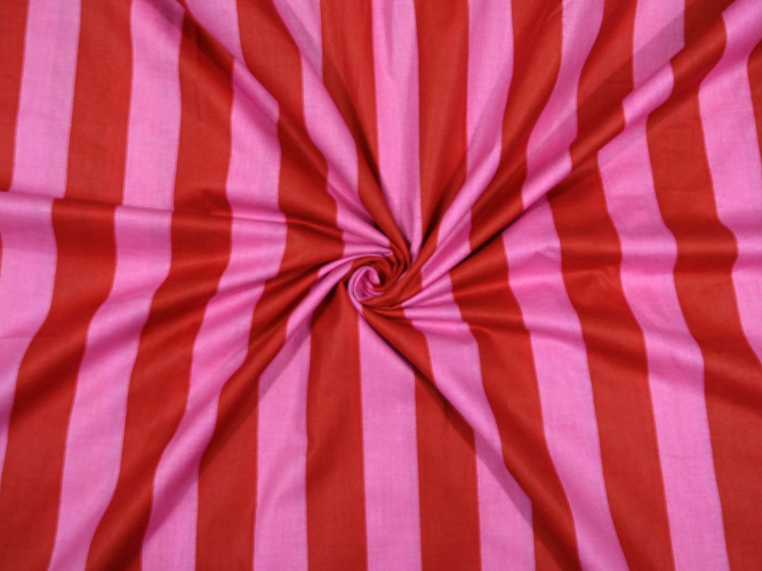 Red Pink Stripe Cotton Fabric by the Yard 