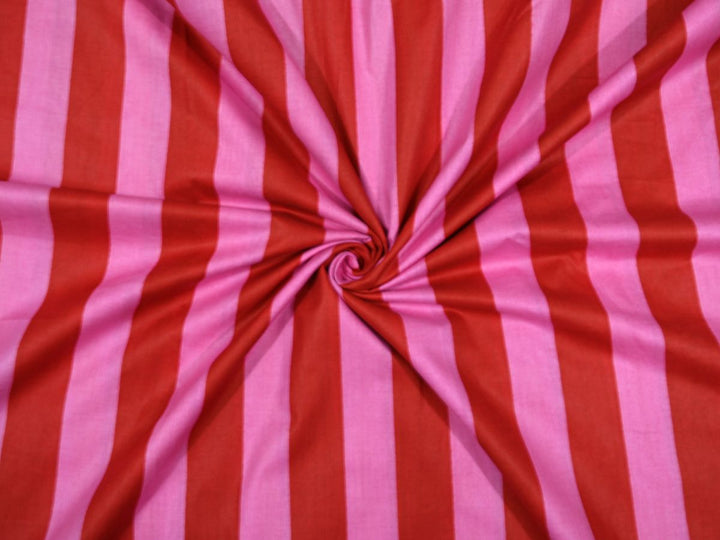 Red Pink Stripe Cotton Fabric by the Yard 