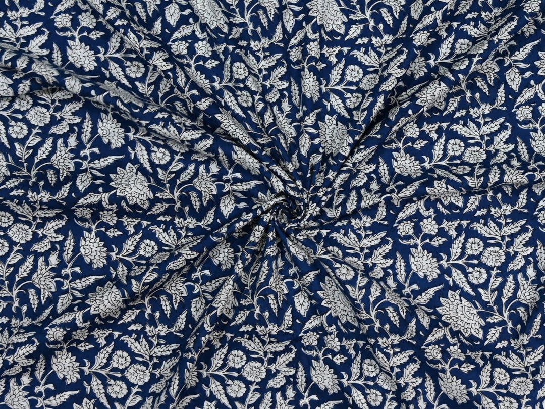 indigo floral print cotton fabric by the yard - indian indigo floral textile