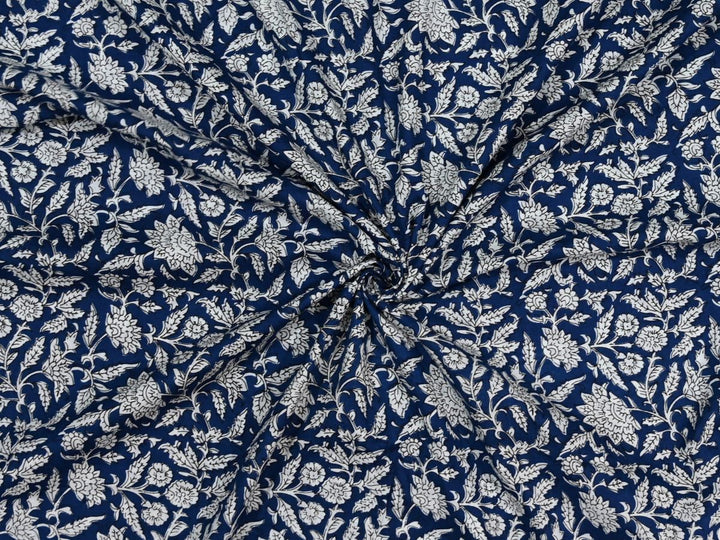 indigo floral print cotton fabric by the yard - indian indigo floral textile