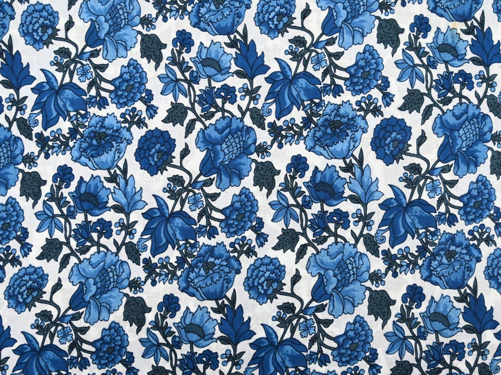 Blue floral cotton fabric by the yard with quilting cotton print