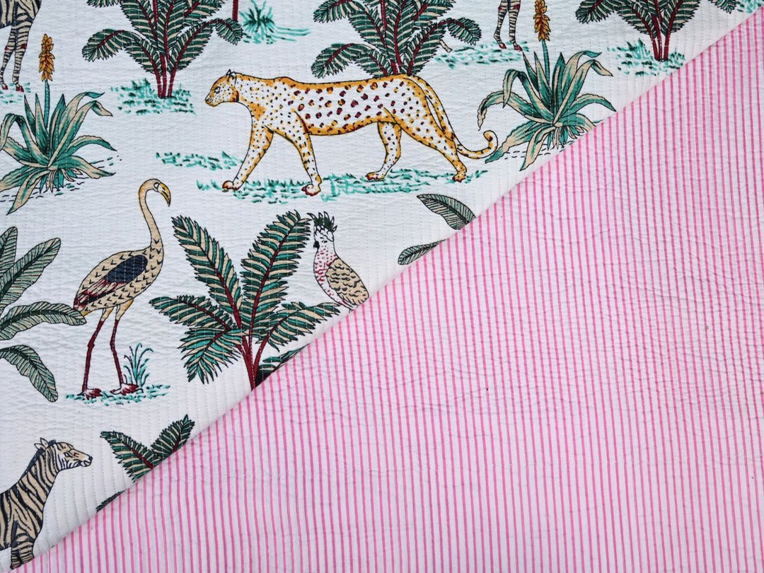 Quilted upholstery fabric by the yard with tropical jungle animal print
