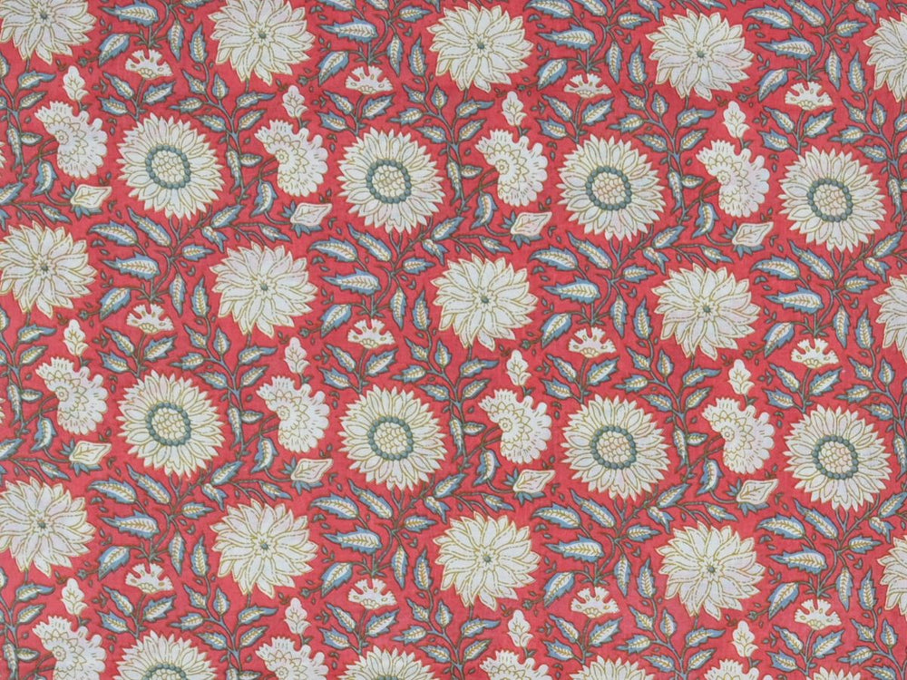Floral Block Print Fabric by the Yard | Indian Cotton Textile for decor
