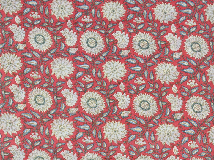 Floral Block Print Fabric by the Yard | Indian Cotton Textile for decor