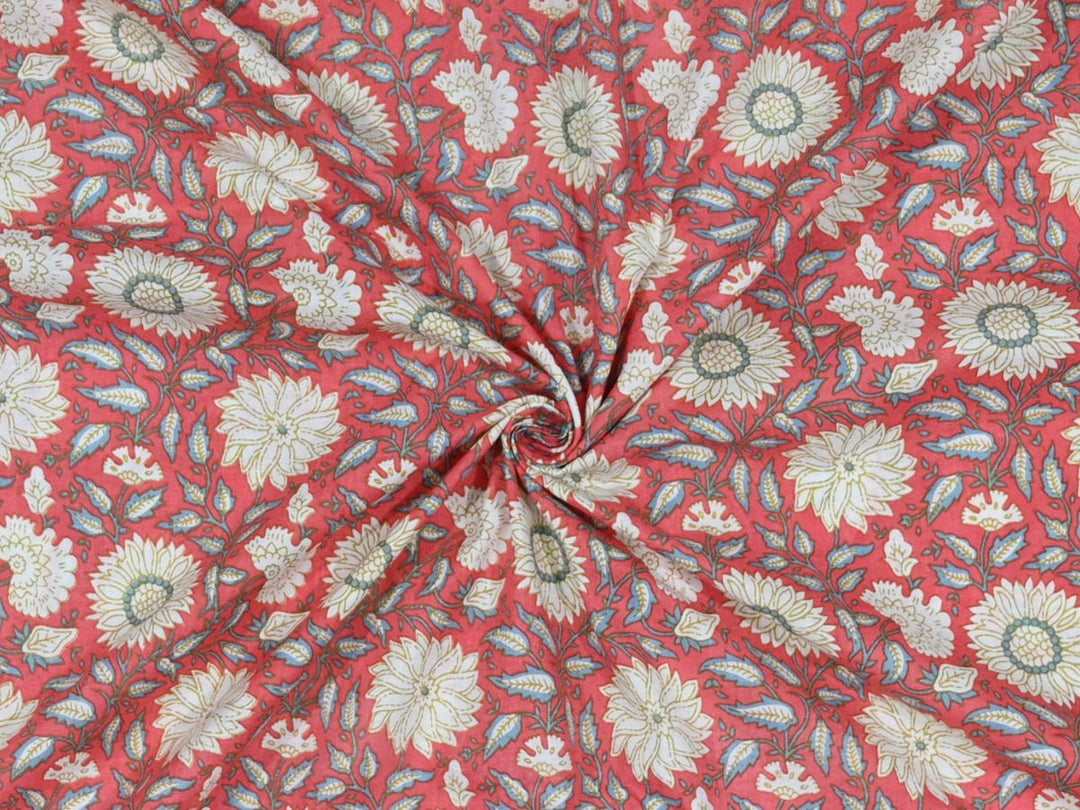 indian printed cotton fabric yardage - floral block print quilting fabric