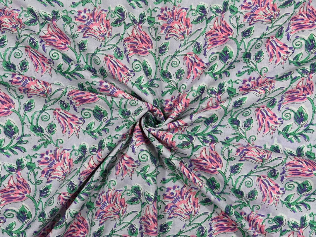 Lavender Floral Fabric by the Yard | Indian Block Print for Table Settings | Indolibas
