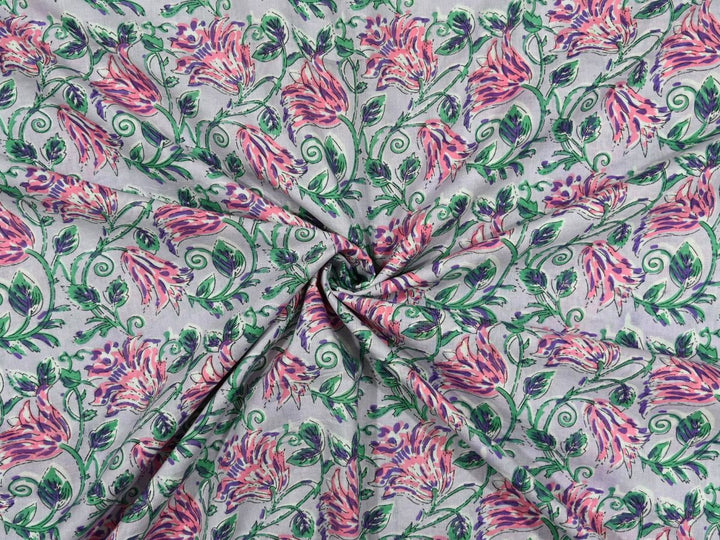 Lavender Floral Fabric by the Yard | Indian Block Print for Table Settings | Indolibas