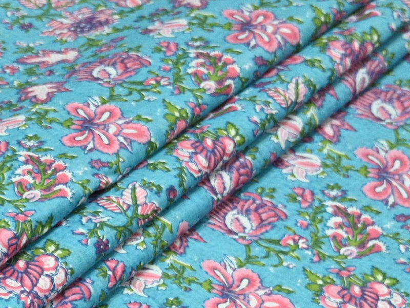 Indian Floral Print Cotton Fabric by Yard – Traditional Textile for Dresses & Decor
