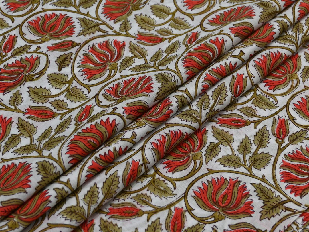 Indian Hand Block Printed Cotton Fabric by the Yard – Traditional Textile for Sewing, Quilting & Home Decor