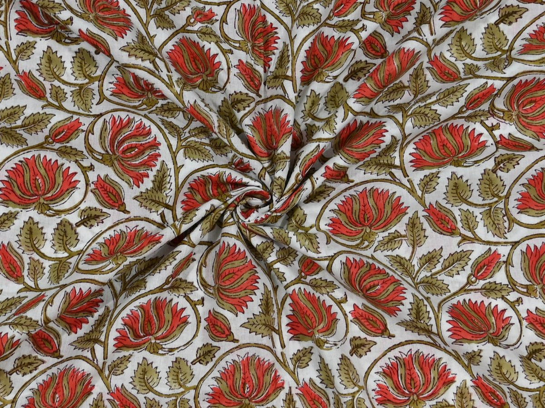 indian hand block printed cotton fabric by the yard - traditional block print cotton textile india