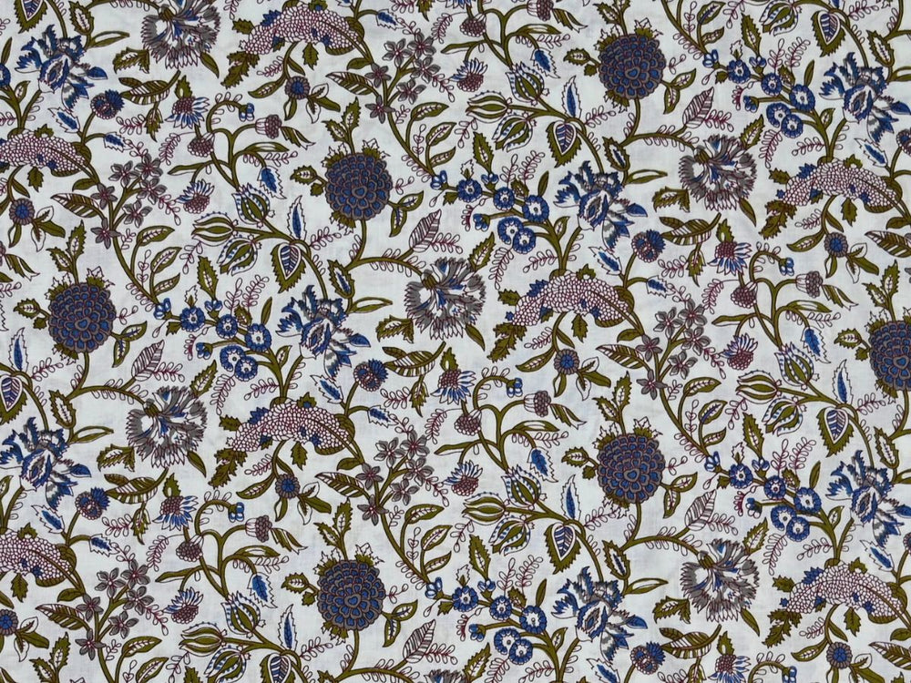 Floral Hand Block Print Cotton Fabric by the Yard | Indian Textile