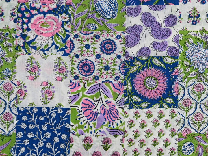 Patchwork print fabric by the yard with Indian block print sampler design