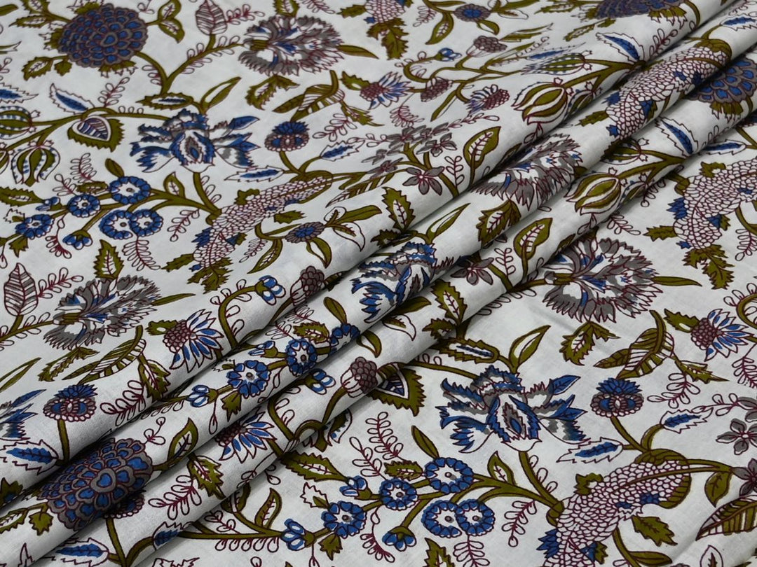 Floral Hand Block Print Cotton Fabric by the Yard – Textile for Quilting & Home Decor