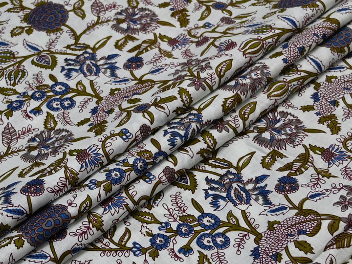 Floral Hand Block Print Cotton Fabric by the Yard – Textile for Quilting & Home Decor