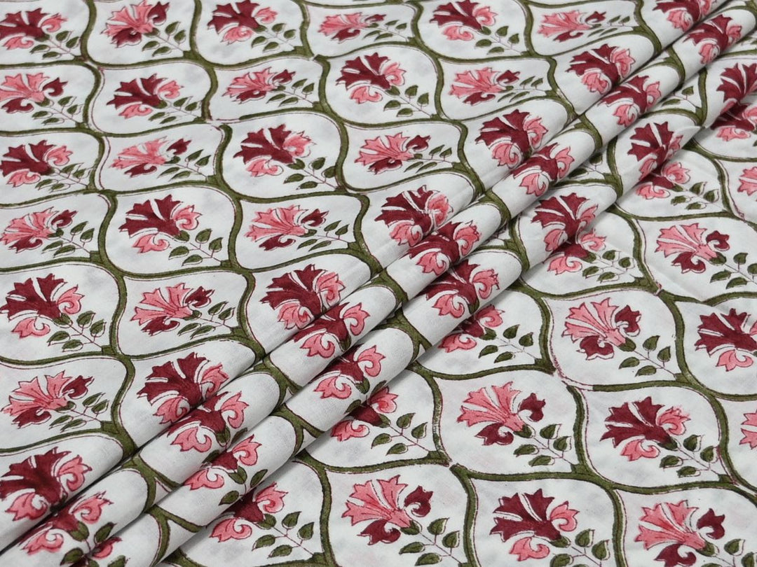 Leaf Print Cotton Fabric by the Yard – Indian Block Print Cloth for Sewing & DIY