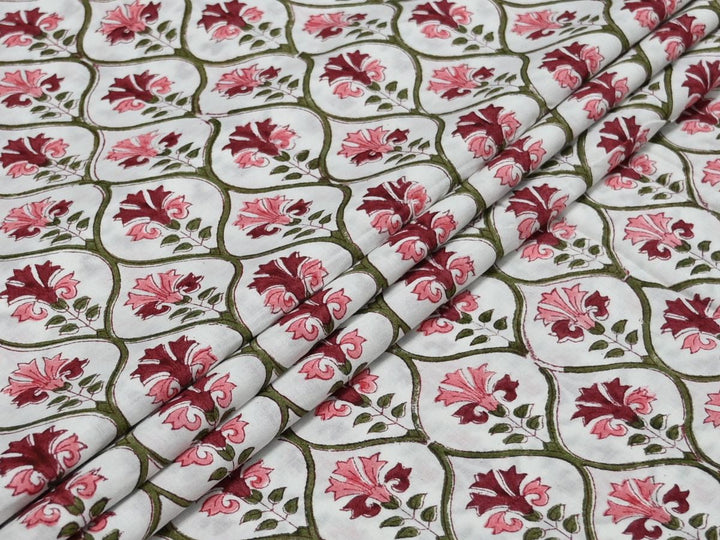 Leaf Print Cotton Fabric by the Yard – Indian Block Print Cloth for Sewing & DIY