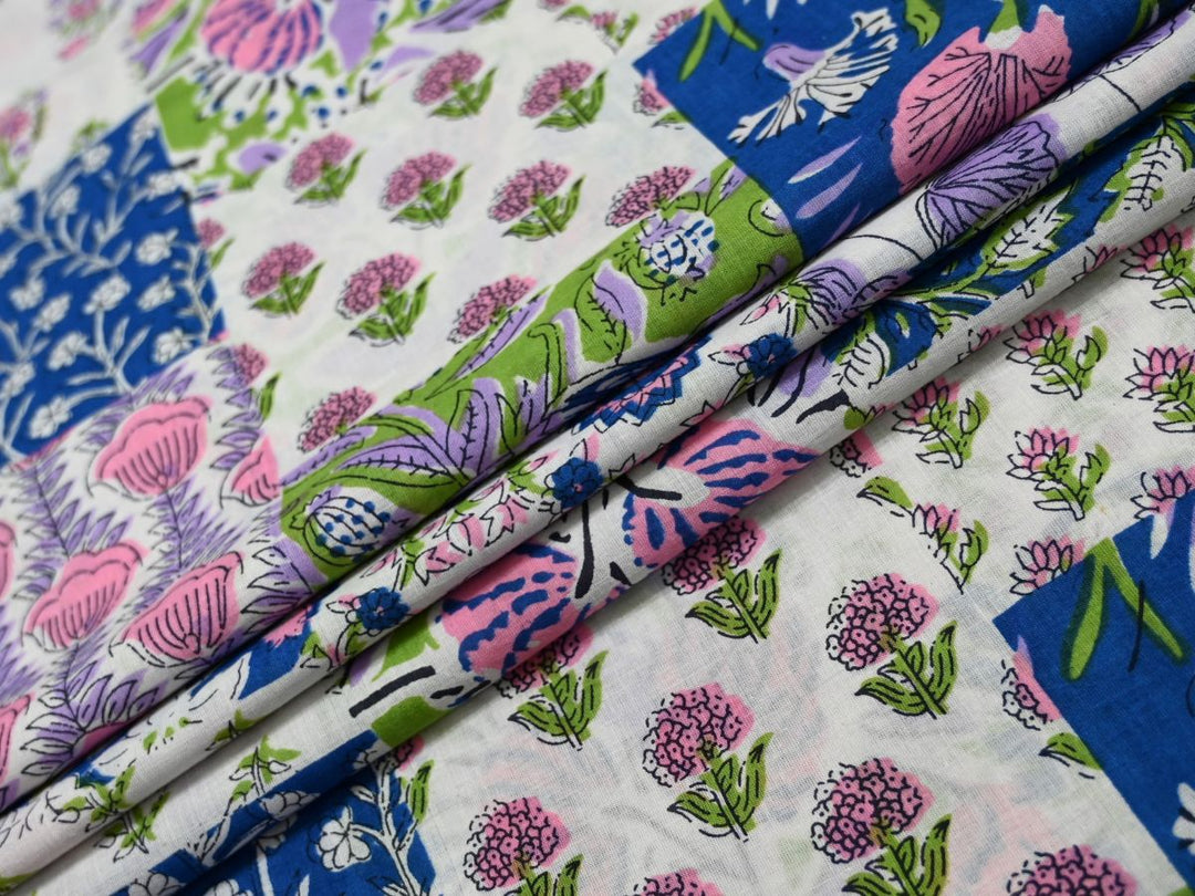 Patchwork Print Fabric by the Yard | Indian Block Print for Quilting | Indolibas