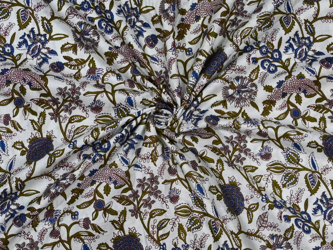 floral hand block print cotton fabric by the yard - indian floral block print textile