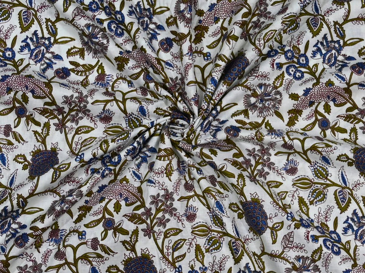 floral hand block print cotton fabric by the yard - indian floral block print textile